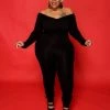 Curvaceous Boutique Black Off Shoulder Catsuit JUMPSUITS