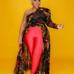 Curvaceous Boutique NEW Red Print One Sleeve Sheer Top 7 Curvaceous Boutique NEW Red Print One Sleeve Sheer Top