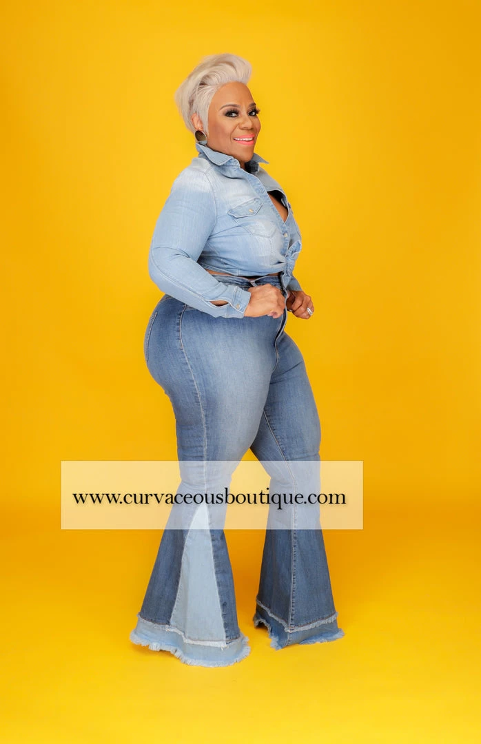Curvaceous Boutique Medium Duo Tone Flare Jeans 4 Curvaceous Boutique Medium Duo Tone Flare Jeans