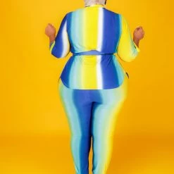 Curvaceous Boutique Blue & Yellow Stripe Legging Set SETS