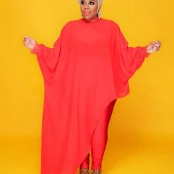 Curvaceous Boutique Red Chiffon Asymmetric Top