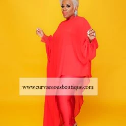 Curvaceous Boutique Red Chiffon Asymmetric Top