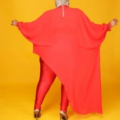 Curvaceous Boutique Red Chiffon Asymmetric Top