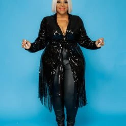Curvaceous Boutique Black Sequin Fringe Duster