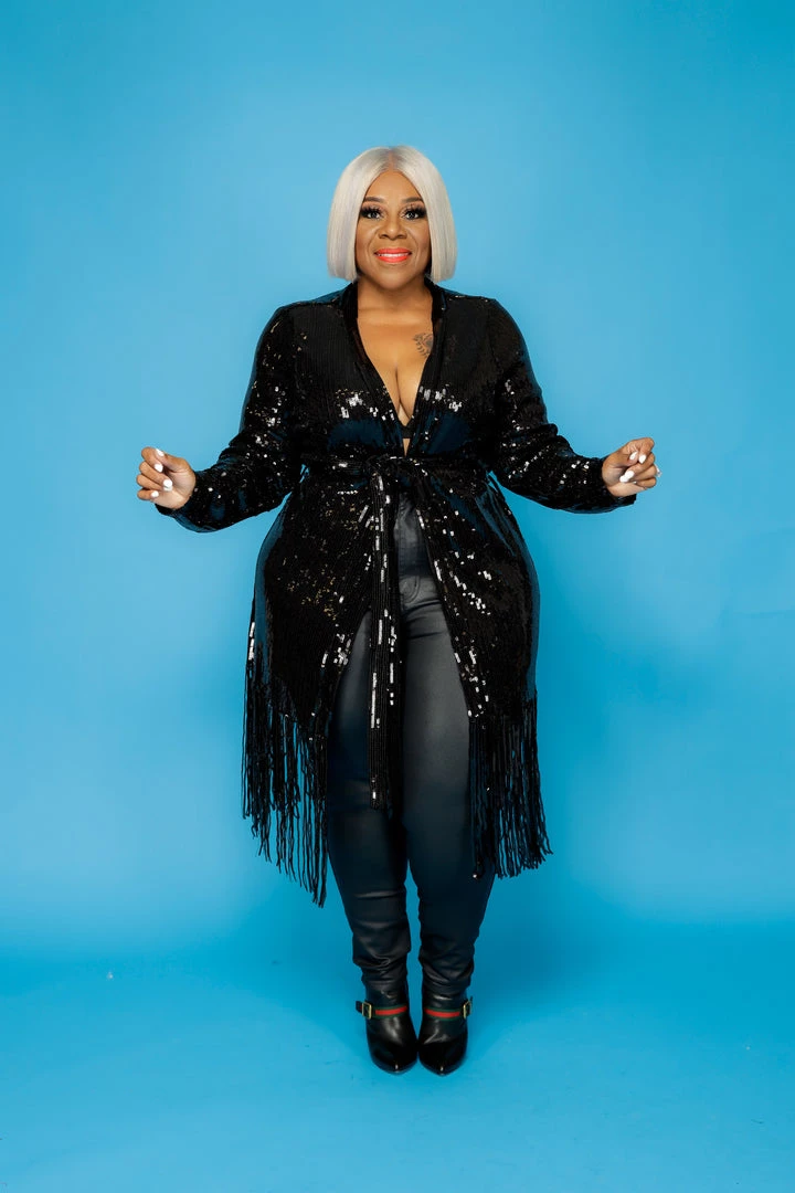 Curvaceous Boutique Black Sequin Fringe Duster 3 Curvaceous Boutique Black Sequin Fringe Duster