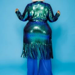 Curvaceous Boutique Blue Seqiun Fringe Duster