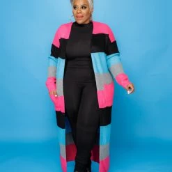 Curvaceous Boutique Fuchsia Stripe Knit Cardigan