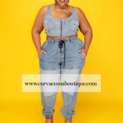 Curvaceous Boutique Tank Patchwork Denim Set
