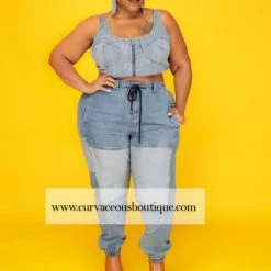 Curvaceous Boutique Tank Patchwork Denim Set