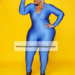 Curvaceous Boutique SALE Royal Blue Keyona Zipper Disco Catsuit