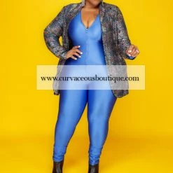 Curvaceous Boutique SALE Royal Blue Keyona Zipper Disco Catsuit