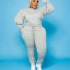 Curvaceous Boutique Grey Puff Sleeve Jogger Set