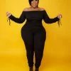 Curvaceous Boutique Black Ruche On Drawstring Catsuit