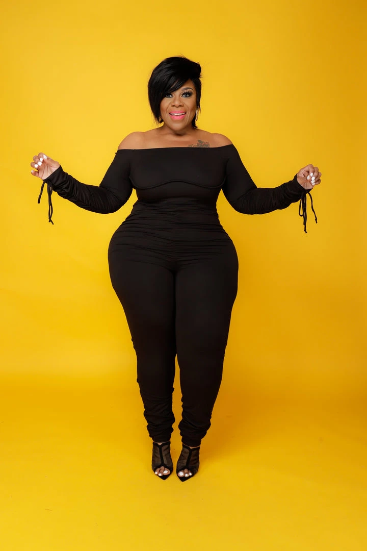 Curvaceous Boutique Black Ruche On Drawstring Catsuit 3 Curvaceous Boutique Black Ruche On Drawstring Catsuit