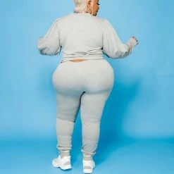 Curvaceous Boutique Grey Puff Sleeve Jogger Set