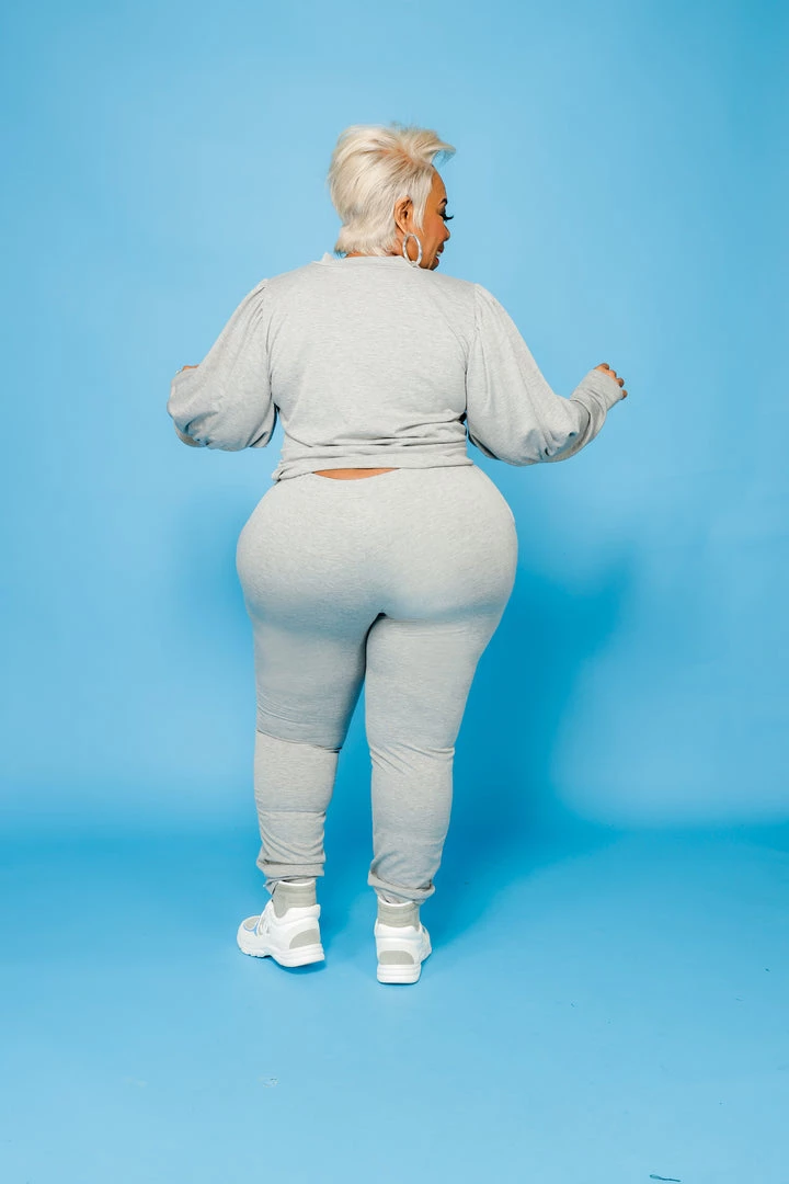 Curvaceous Boutique Grey Puff Sleeve Jogger Set 4 Curvaceous Boutique Grey Puff Sleeve Jogger Set