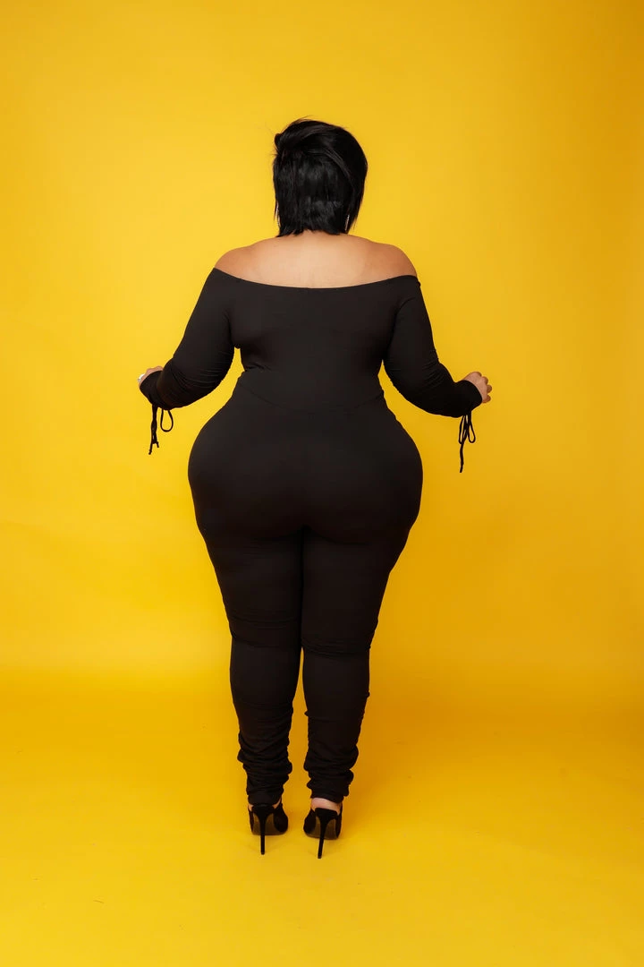 Curvaceous Boutique Black Ruche On Drawstring Catsuit 4 Curvaceous Boutique Black Ruche On Drawstring Catsuit
