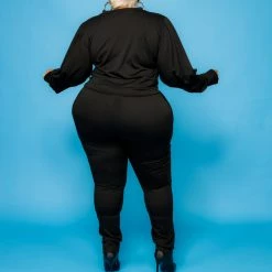 Curvaceous Boutique Black Puff Sleeve Jogger Set