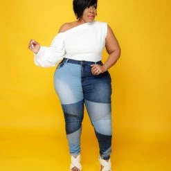 Curvaceous Boutique Blue Patch Up Denim Skinny Jeans