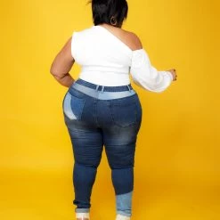 Curvaceous Boutique Blue Patch Up Denim Skinny Jeans