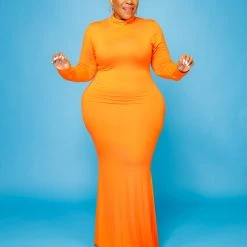 Curvaceous Boutique DRESSES Orange Lala Turtleneck Maxi Dress