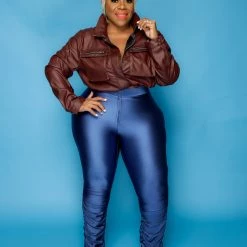 Curvaceous Boutique Royal Blue Ruched Zipper Pants NEW