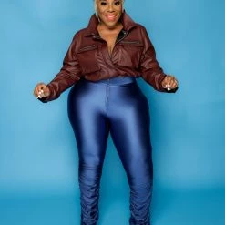 Curvaceous Boutique Royal Blue Ruched Zipper Pants NEW