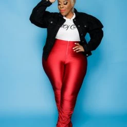 Curvaceous Boutique NEW Red Ruched Zipper Pants