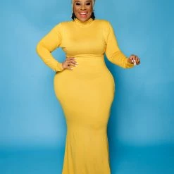 Curvaceous Boutique DRESSES Mustard Lala Turtleneck Maxi Dress