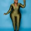 Curvaceous Boutique JUMPSUITS Olive Green Keyona Zipper Disco Catsuit