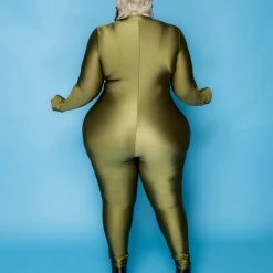 Curvaceous Boutique JUMPSUITS Olive Green Keyona Zipper Disco Catsuit