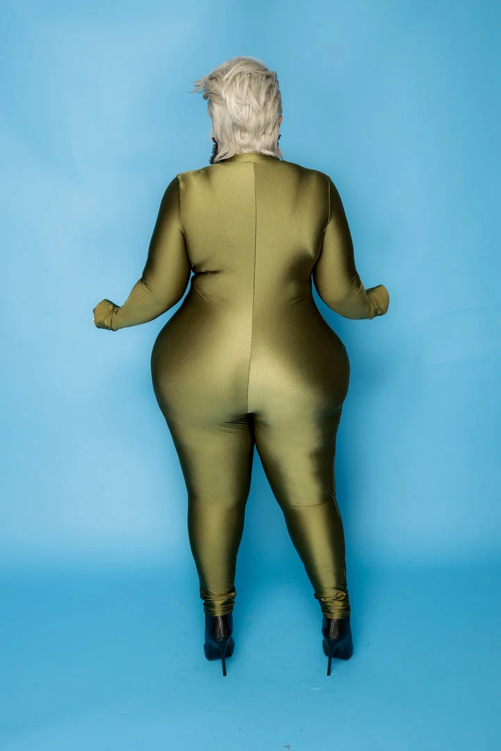 Curvaceous Boutique JUMPSUITS Olive Green Keyona Zipper Disco Catsuit 4 Curvaceous Boutique JUMPSUITS Olive Green Keyona Zipper Disco Catsuit