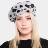 Curvaceous Boutique Gray Leopard Stretchy Beret