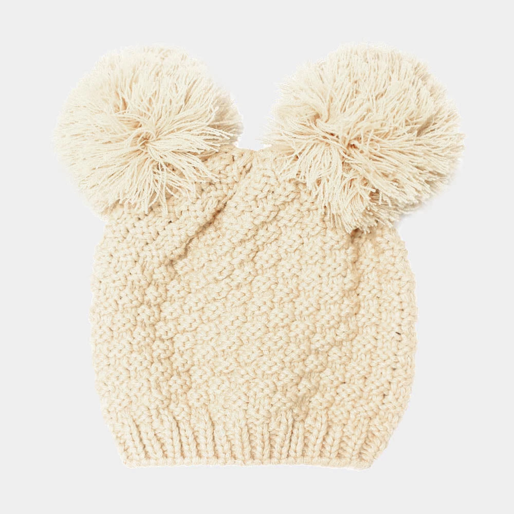 Curvaceous Boutique NEW Beige Double Pom Pom Beanie Hat 3 Curvaceous Boutique NEW Beige Double Pom Pom Beanie Hat