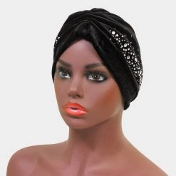 Curvaceous Boutique NEW Black Velvet Stone Embellished Turban