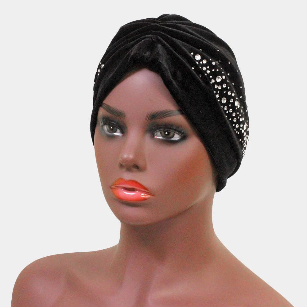 Curvaceous Boutique NEW Black Velvet Stone Embellished Turban 3 Curvaceous Boutique NEW Black Velvet Stone Embellished Turban