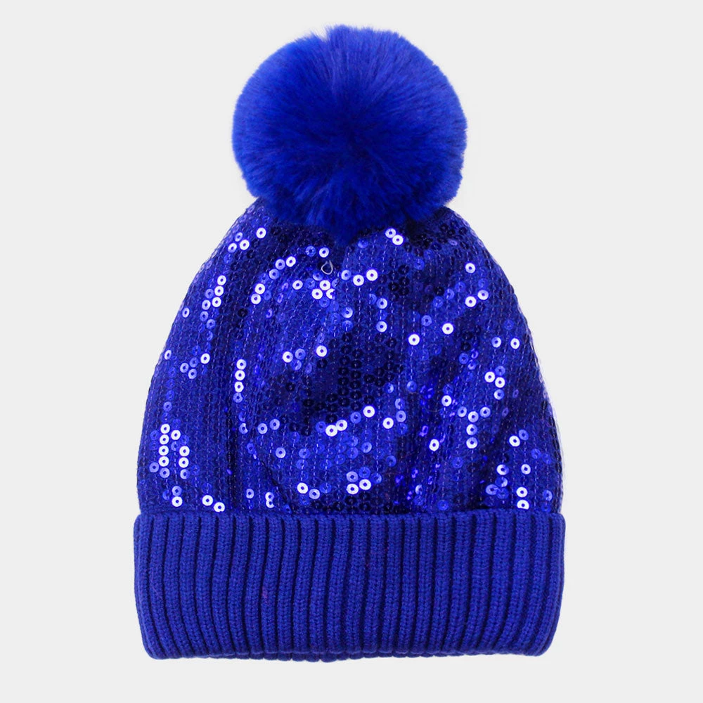 Curvaceous Boutique Blue Sequin Pom Pom Beanie 3 Curvaceous Boutique Blue Sequin Pom Pom Beanie
