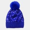 Curvaceous Boutique NEW Blue Sequin Pom Pom Beanie Hat