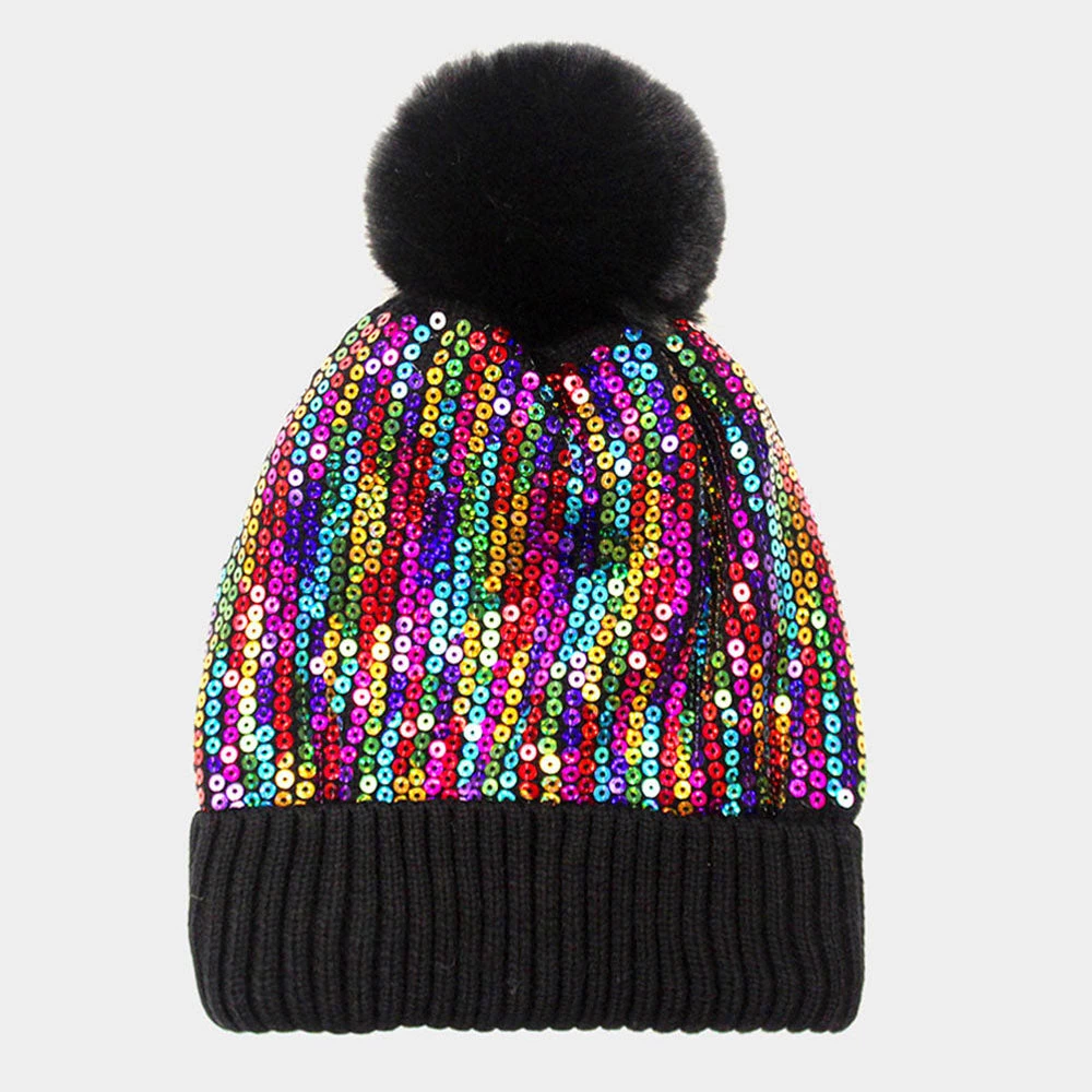 Curvaceous Boutique NEW Sequin Embellished Pom Pom Beanie 3 Curvaceous Boutique NEW Sequin Embellished Pom Pom Beanie