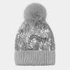 Curvaceous Boutique Silver SEQUIN POM POM BEANIE HAT
