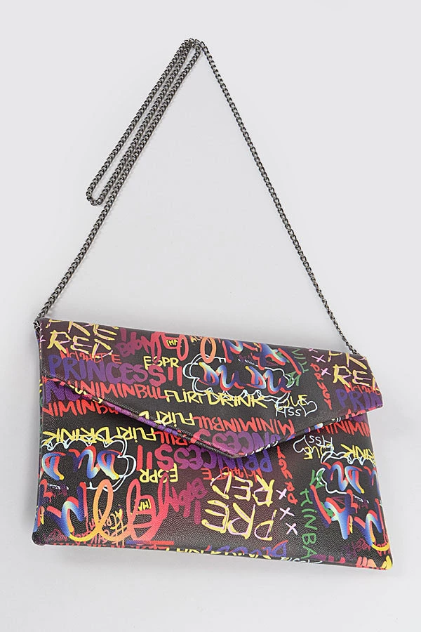 Curvaceous Boutique NEW Black Yellow Graffiti Chain Clutch 3 Curvaceous Boutique NEW Black Yellow Graffiti Chain Clutch