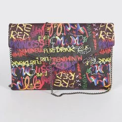 Curvaceous Boutique NEW Black Yellow Graffiti Chain Clutch 5 Curvaceous Boutique NEW Black Yellow Graffiti Chain Clutch