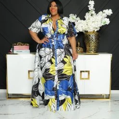 Curvaceous Boutique Blue Lagoon Print Dress