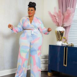 Curvaceous Boutique Poppin In Pastel Pant Set