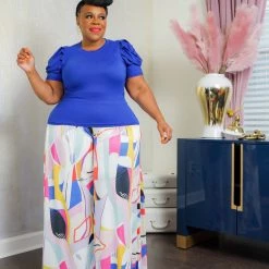 Curvaceous Boutique Blue Pop Art Palazzo Set