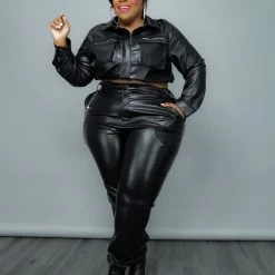 Curvaceous Boutique PANTS Black Chain Faux Leather Joggers