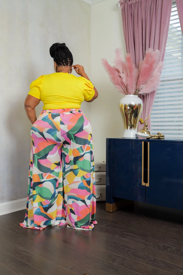 Curvaceous Boutique Yellow Pop Art Palazzo Set NEW 4 Curvaceous Boutique Yellow Pop Art Palazzo Set NEW