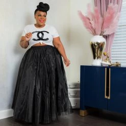 Curvaceous Boutique Black Tulle Maxi Skirt NEW