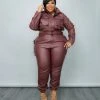 Curvaceous Boutique Burgundy Chain Faux Leather Joggers PANTS
