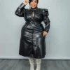 Curvaceous Boutique DRESSES Black Faux Leather Flare Game Dress
